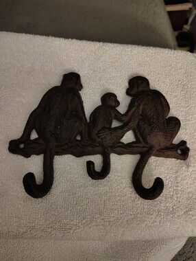 Brown Monkey Trio Wall Hook - Decorative Home Wall Decor  Cast Iron